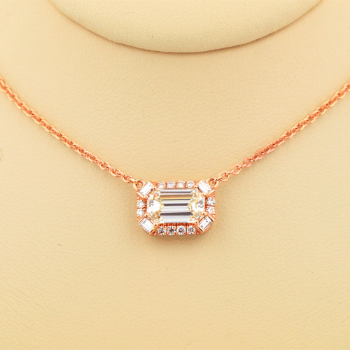 1.27ct Diamond Emerald Cut Rose Gold Necklace - Porcello Jewelers