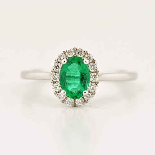 18k Emerald Diamond Halo Ring - Porcello Jewelers