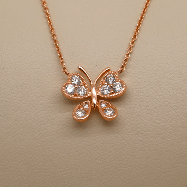 14k Rose Gold Butterfly Diamond Pendant - Porcello Jewelers
