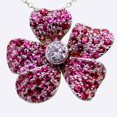 Pink Sapphire And Diamond Flower Necklace 18K White Gold - Porcello Jewelers