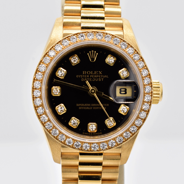 Rolex Datejust President Yellow Gold Black Diamond Dial Ladies