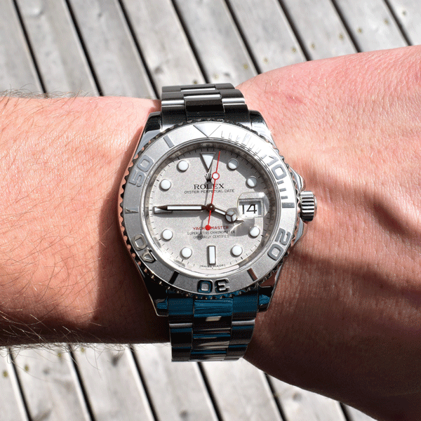 Rolex Yacht Master 16622 Platinum Bezel Engraved Rehaut Men's Watch
