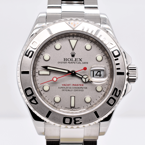 Rolex Yacht Master 16622 Platinum Bezel Engraved Rehaut Men's Watch
