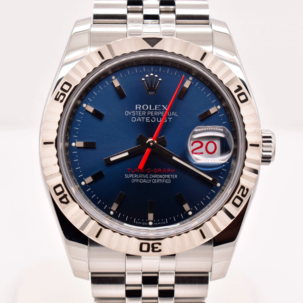 2007 Rolex Datejust Turn O Graph 36mm Blue Dial Jubilee 116264